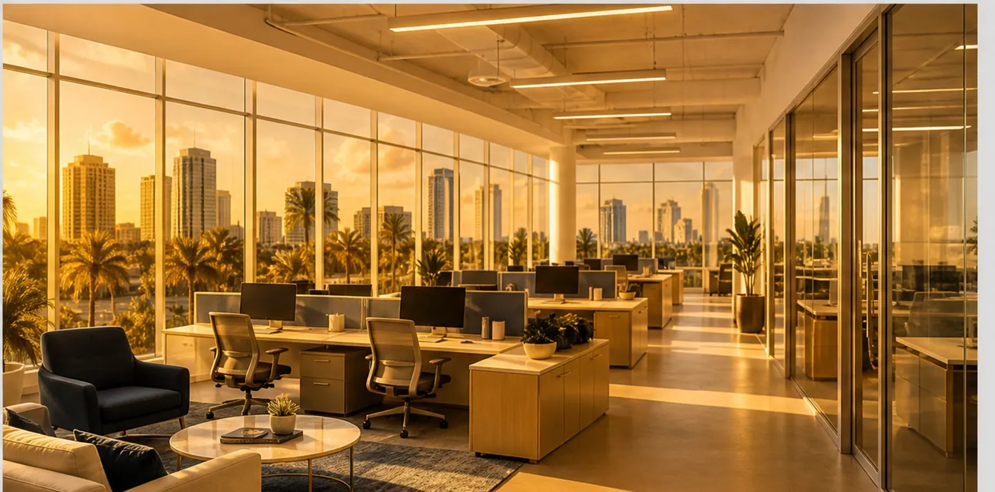 Agency office at golden hour